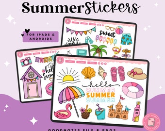 Stickers numériques d'été | Autocollants Goodnotes | Autocollants PNG | Autocollants numériques heure d'été