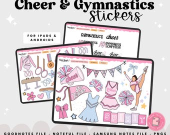 Cheer Stickers, Gymnastics Stickers, Sports Stickers, Girly Stickers, Digital Stickers, Goodnotes Stickers, PNG Stickers, Noteful Stickers