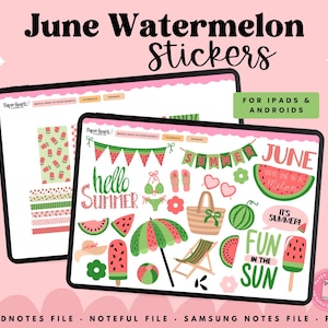 Wassermelone Aufkleber, Sommer Aufkleber, Juni Aufkleber, Aufkleber Digital, Goodnotes Aufkleber, Noteful Aufkleber, Planner Aufkleber