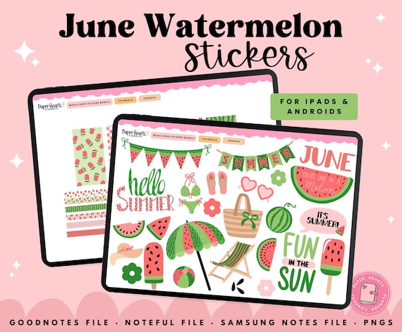 Watermelon Stickers, Summer Stickers, June Stickers, Digital Stickers, Goodnotes Stickers, Noteful Stickers, Planner Stickers