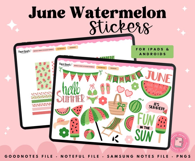 Watermelon Stickers, Summer Stickers, June Stickers, Digital Stickers, Goodnotes Stickers, Noteful Stickers, Planner Stickers image 1