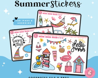 Stickers numériques d'été Goodnotes | Autocollants Goodnotes | Autocollants de vacances | Autocollants PNG | Stickers agenda numérique