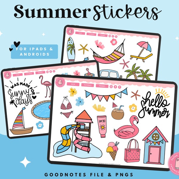 Summer Digital Stickers Goodnotes | Goodnotes Stickers | Vacation Stickers | PNG Stickers | Digital Planner Stickers