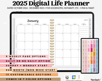2025 Digital Life Planner, Digital Journal, Digital Calendar, Goodnotes Planner, Goodnotes Journal, Dated Planner, Hyperlinked Planner