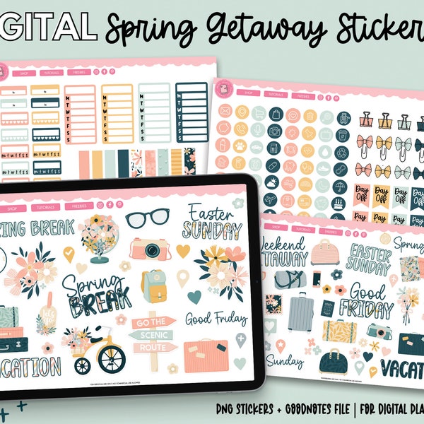 Spring Break Getaway Stickers | Vacation Stickers | Goodnotes Stickers | PNG Stickers