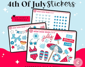 4th of July Digital Stickers | Goodnotes Stickers | PNG Files | July Digital Stickers