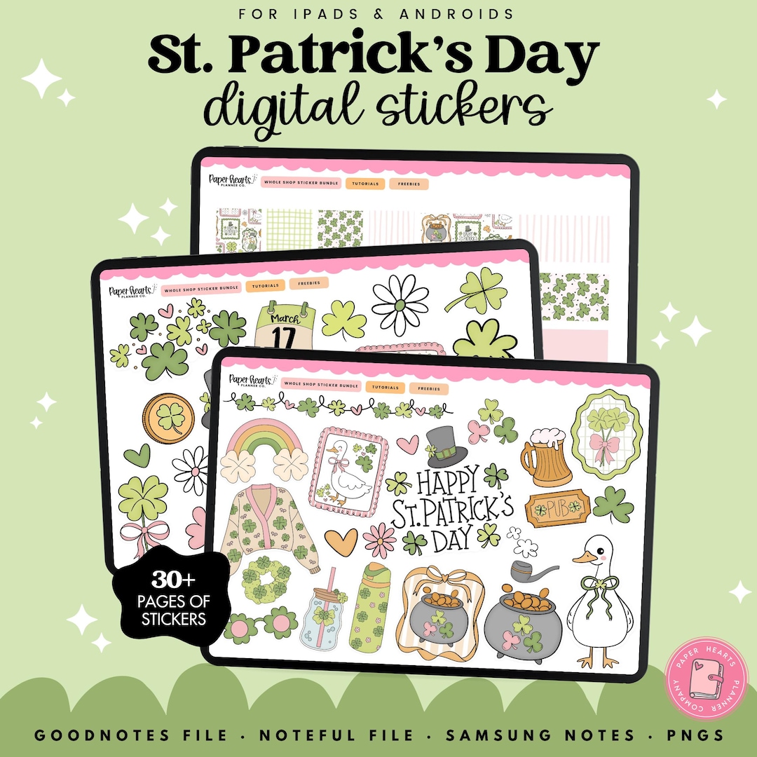 St. Patricks Day Digital Planner Stickers | Lucky Shamrock Rainbow ...