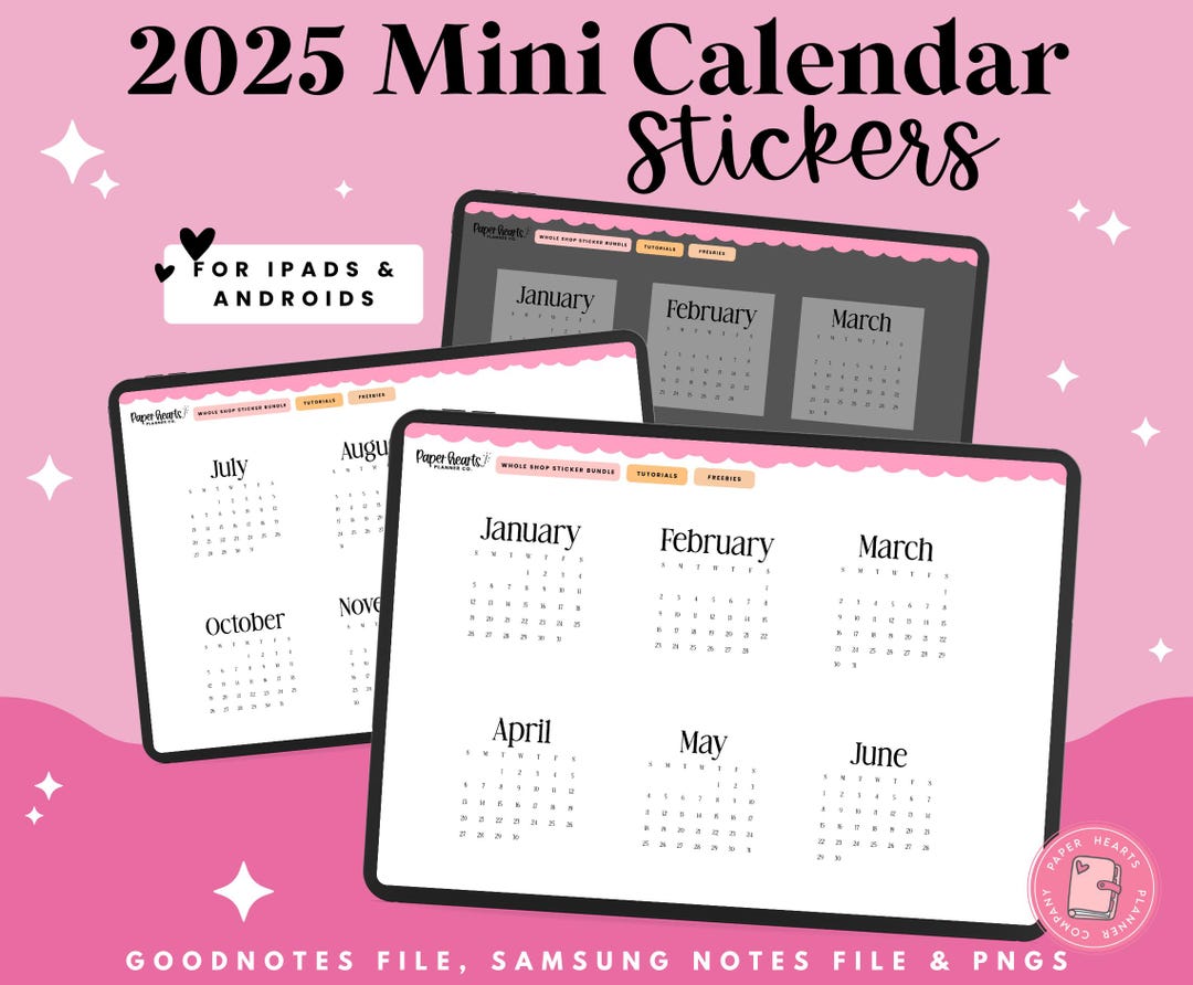 2025 Mini Calendar Stickers | Calendar Stickers | Digital Planner ...