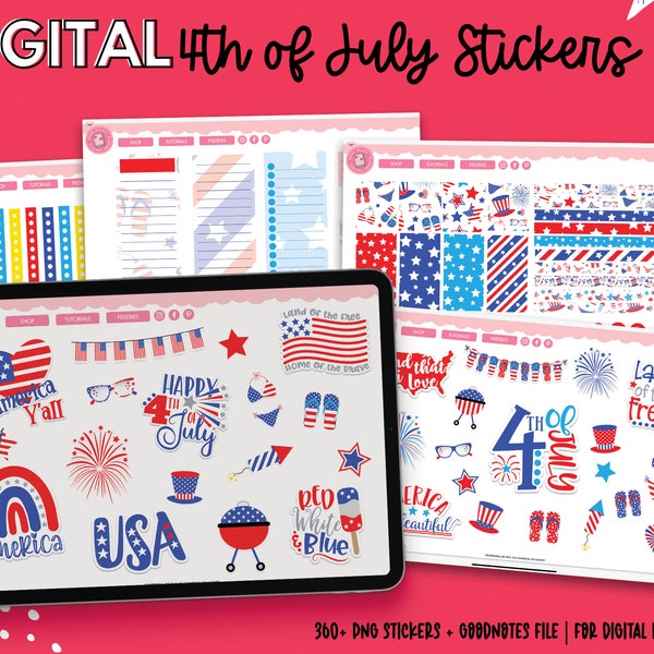 4th of July Digital Stickers | Independence Day Stickers | Goodnotes Stickers | Planner Stickers