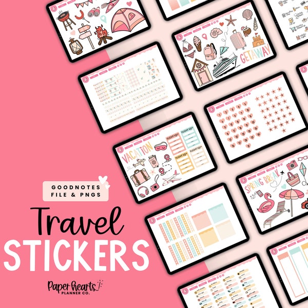 Spring Break Travel Stickers for Digital Planning | Goodnotes Stickers & PNG Stickers for Travel + Spring Vacation Stickers