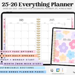 2025 - 2026 Mid Year Digital Planner, Dated Daily, Weekly, Monthly Digital Planner, iPad Planner, GoodNotes Planner, Digital Journal, Pastel