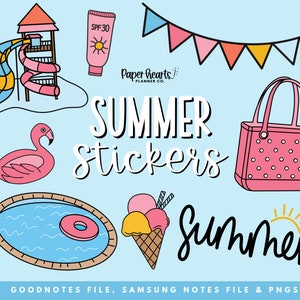 Summer Digital Stickers Goodnotes | Goodnotes Stickers | Vacation Stickers | PNG Stickers | Digital Planner Stickers