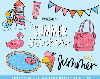 Stickers numériques d'été Goodnotes | Autocollants Goodnotes | Autocollants de vacances | Autocollants PNG | Stickers agenda numérique