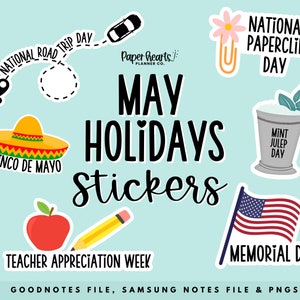 Mei lente-stickers voor digitale planning | Goodnotes-stickers | PNG-stickers | Lentestickers