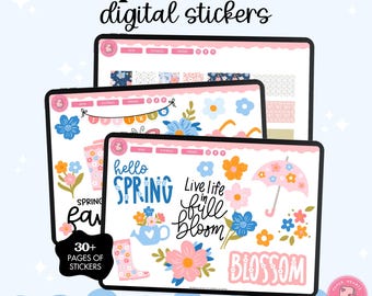 April Blooms Stickers | Spring Digital Stickers | Goodnotes Stickers | PNG Stickers