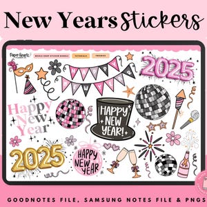 New Years Stickers, 2025 New Years, Digital Stickers, Goodnotes Stickers, Digital Planner Stickers, PNG Stickers