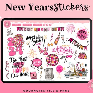 New Years Digital Stickers | Goodnotes Stickers | PNG Stickers | Holiday Stickers