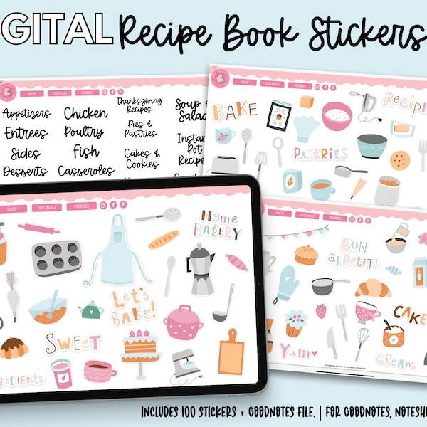Recipe Book Digital Stickers | Digital Kitchen Stickers | Digital Cooking Stickers | Goodnotes Stickers