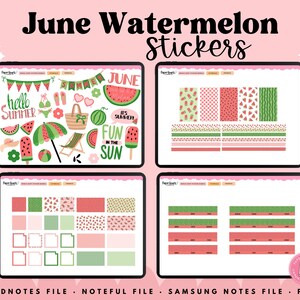 Watermelon Stickers, Summer Stickers, June Stickers, Digital Stickers, Goodnotes Stickers, Noteful Stickers, Planner Stickers image 2