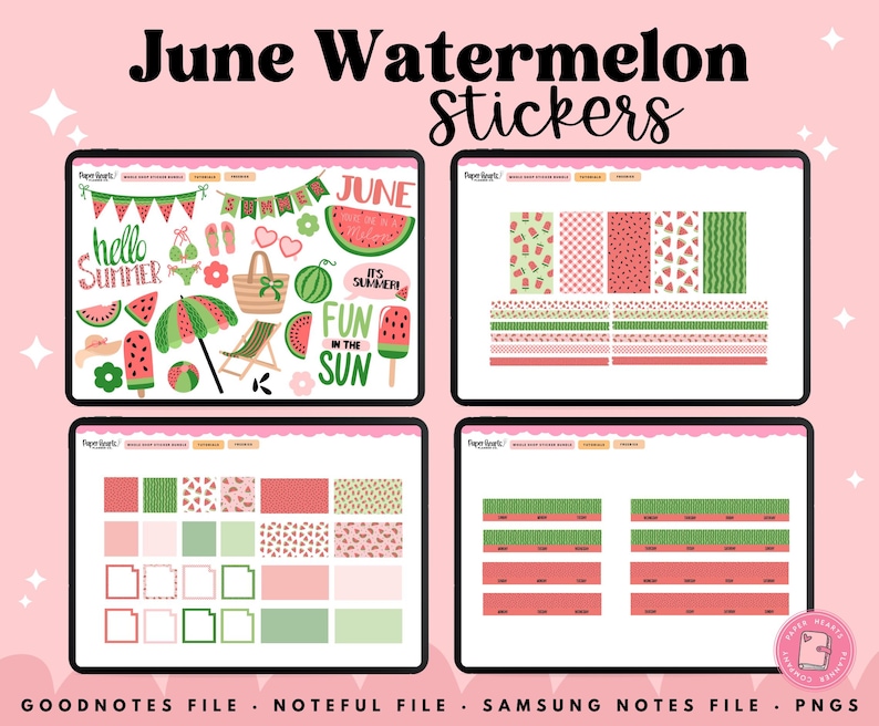 Watermelon Stickers, Summer Stickers, June Stickers, Digital Stickers, Goodnotes Stickers, Noteful Stickers, Planner Stickers image 2
