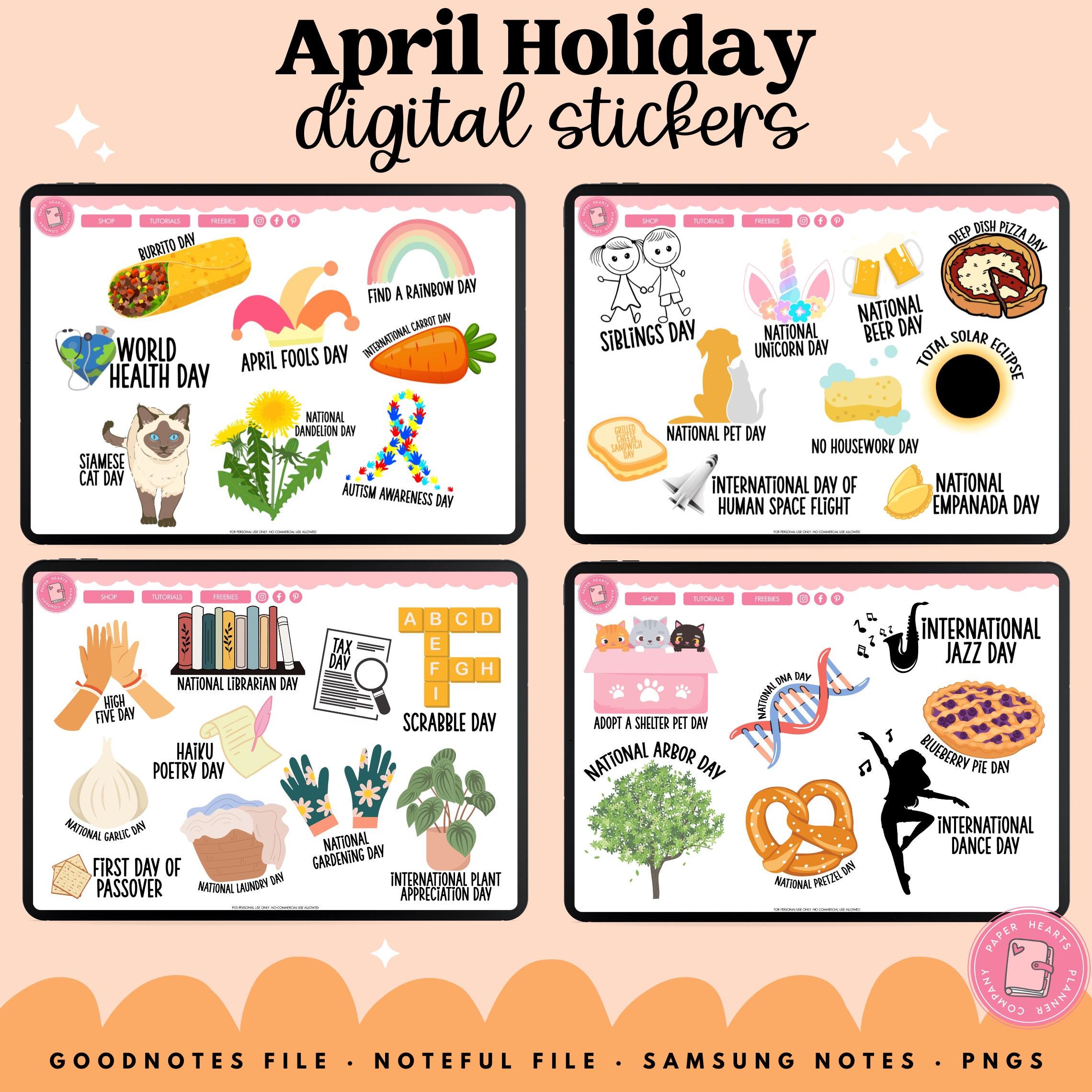 April Holidays Stickers | April Stickers | Digital Stickers | Goodnotes ...