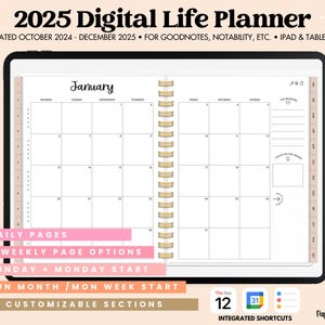 2025 Digital Life Planner | Goodnotes Planner | Dated iPad Planner | Hyperlinked Planner | Monthly Planner | Weekly Planner | Daily Planner
