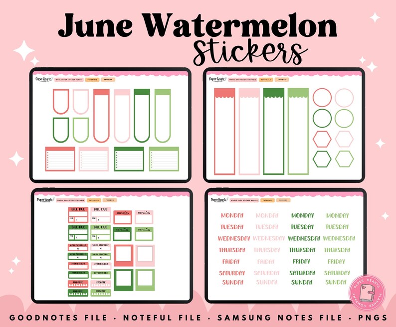Watermelon Stickers, Summer Stickers, June Stickers, Digital Stickers, Goodnotes Stickers, Noteful Stickers, Planner Stickers image 7
