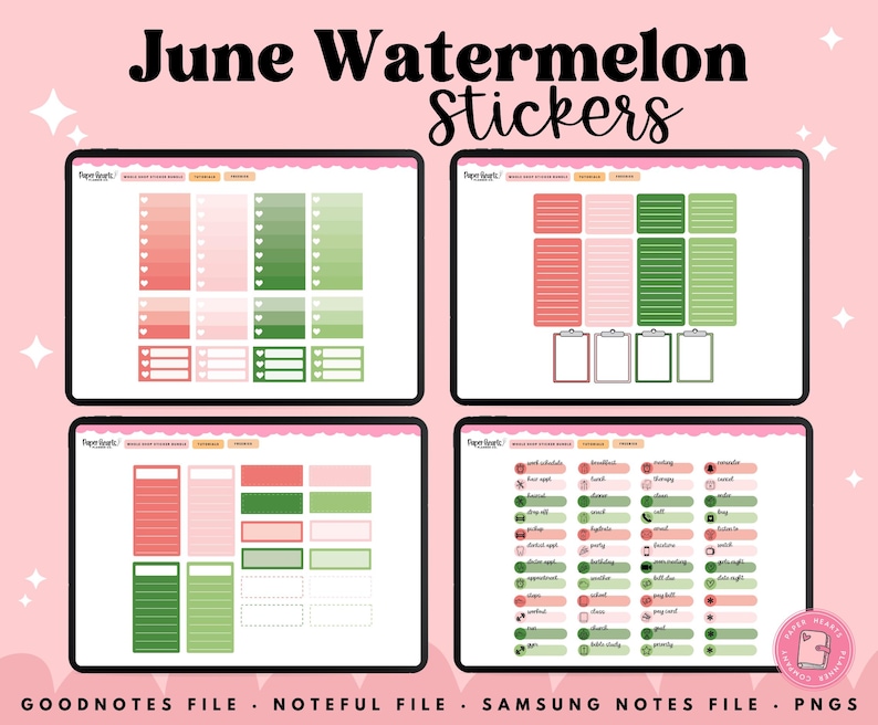 Watermelon Stickers, Summer Stickers, June Stickers, Digital Stickers, Goodnotes Stickers, Noteful Stickers, Planner Stickers image 6