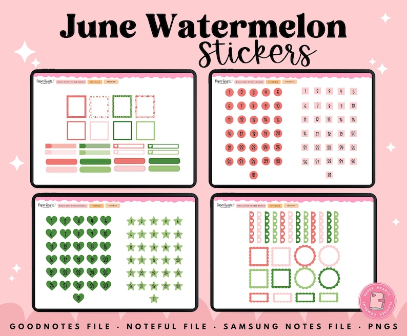 Watermelon Stickers, Summer Stickers, June Stickers, Digital Stickers, Goodnotes Stickers, Noteful Stickers, Planner Stickers image 5