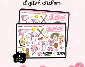 Softball Planner Stickers, Sports Digital Stickers, Includes Goodnotes, Noteful, & PNG Files.