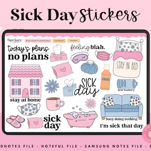 Sick Stickers, Sick Day Stickers, Digital Stickers, Planner Stickers, Goodnotes Stickers, iPad Stickers, PNG Stickers, Noteful Stickers