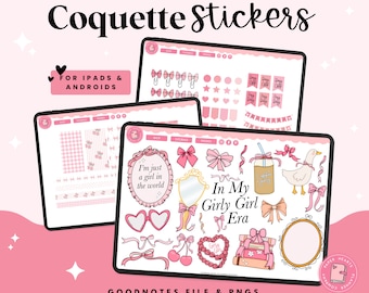 Coquette Digital Stickers | Goodnotes Stickers | PNG Files | Girly Pink Stickers