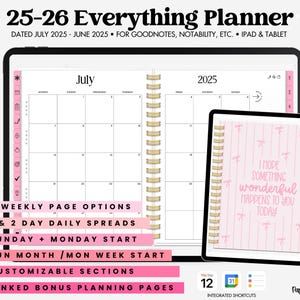 2025 - 2026 Mid Year Digital Planner, Dated Daily, Weekly, Monthly Digital Planner, iPad Planner, GoodNotes Planner, Digital Journal, Pink