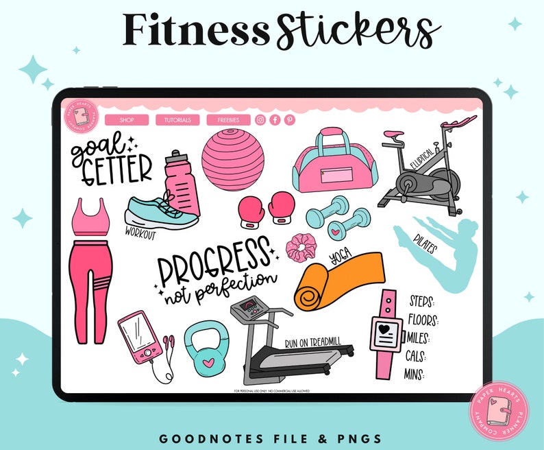 Fitness Digital Stickers Workout Digital Stickers Digital Planner Stickers Goodnotes Stickers 画像 3