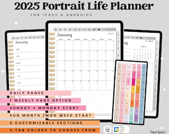 2025 Portrait Digital Planner, Goodnotes planner, digital notebook, digital journal, portrait planner