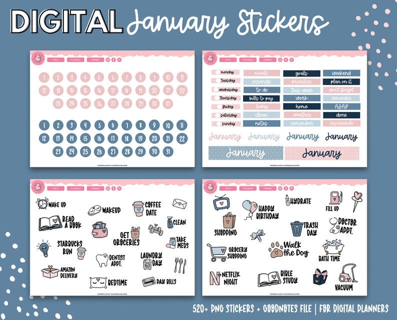 January Digital Planner Stickers | Digital Stickers | Goodnotes ...