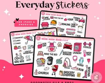 Everyday Digital Stickers for digital planning | Digital Planner Stickers in Goodnotes file & PNG Files. Ipad Planner Stickers