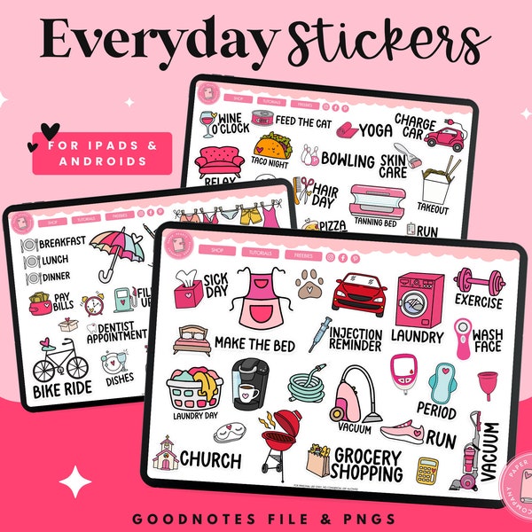 Everyday Digital Stickers for digital planning | Digital Planner Stickers in Goodnotes file & PNG Files. Ipad Planner Stickers