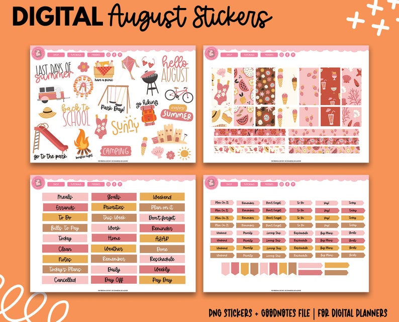 August Stickers | Monthly Sticker Kit | Goodnotes Stickers | PNG ...