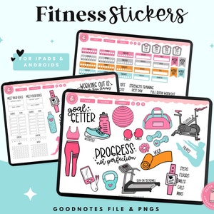 Fitness Digital Stickers Workout Digital Stickers Digital Planner Stickers Goodnotes Stickers 画像 1