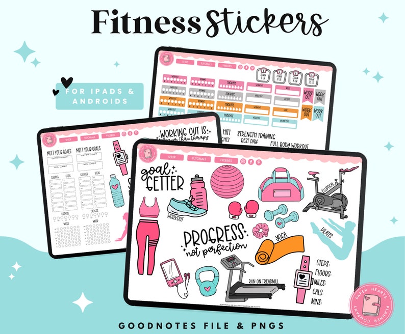 Fitness Digital Stickers Workout Digital Stickers Digital Planner Stickers Goodnotes Stickers 画像 1