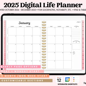 2025 Digital Life Planner | Goodnotes Planner | Dated iPad Planner | Hyperlinked Planner | Monthly Planner | Weekly Planner | Pink Planner