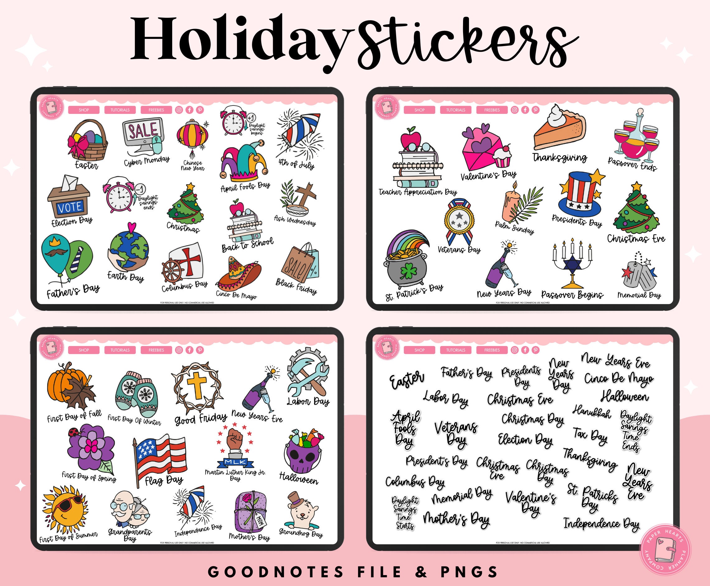 Holidays Digital Stickers | USA Holiday Stickers | Goodnotes Stickers ...