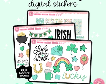 St. Patricks Day Digital Stickers For Digital Planners including Goodnotes Stickers and PNG Stickers