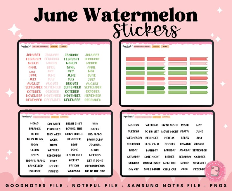 Watermelon Stickers, Summer Stickers, June Stickers, Digital Stickers, Goodnotes Stickers, Noteful Stickers, Planner Stickers image 9