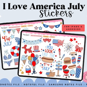 Patriotic Stickers, USA Stickers, 4th of July Stickers, Digital Stickers, Goodnotes Stickers, Digital Planning Stickers, July Stickers