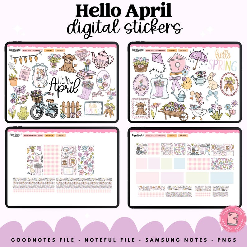 Spring Digital Planner Stickers, April Sticker Pack, Easter, Flowers ...