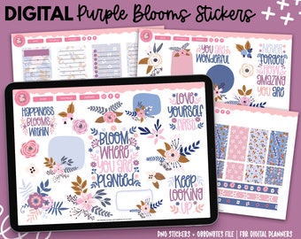 Purple Flowers Digital Stickers | Goodnotes Stickers | PNG Stickers | Purple Blooms