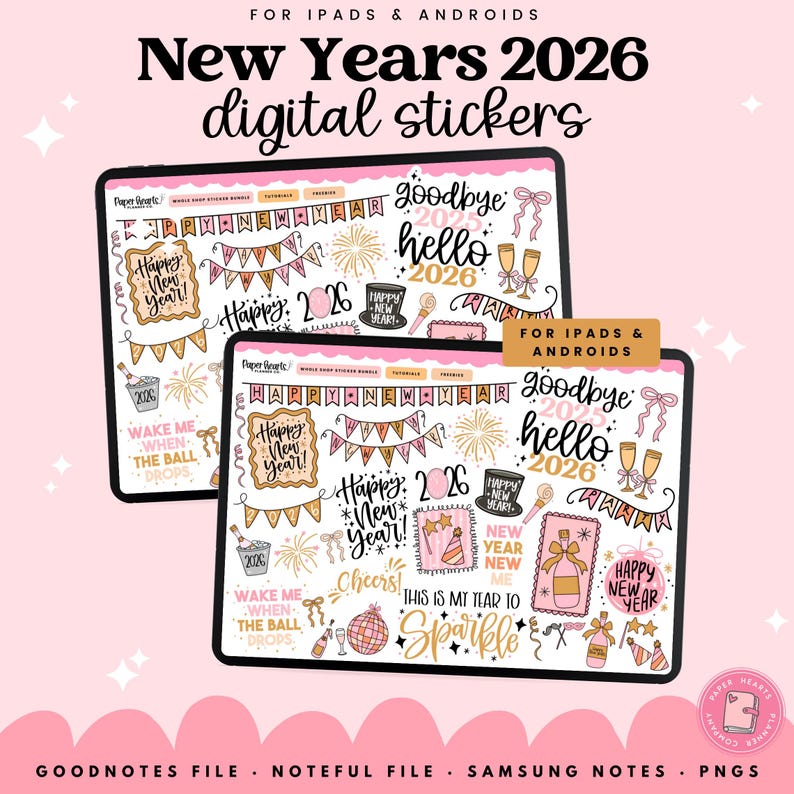 New Years 2026 Digital Stickers, Goodnotes Digital Stickers, Planner ...