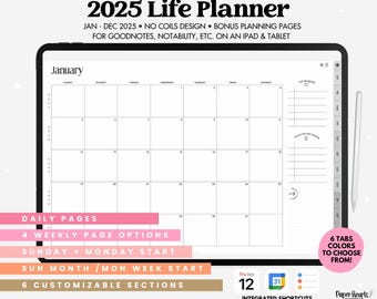 2025 Digital Planner, Life Planner, digital journal, goodnotes planner, 2025 planner, no coils planner